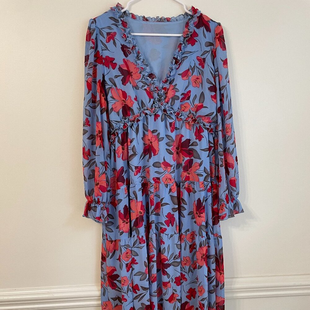 BLENCOT Womens Casual Boho Floral Printed Maxi Dress - Large